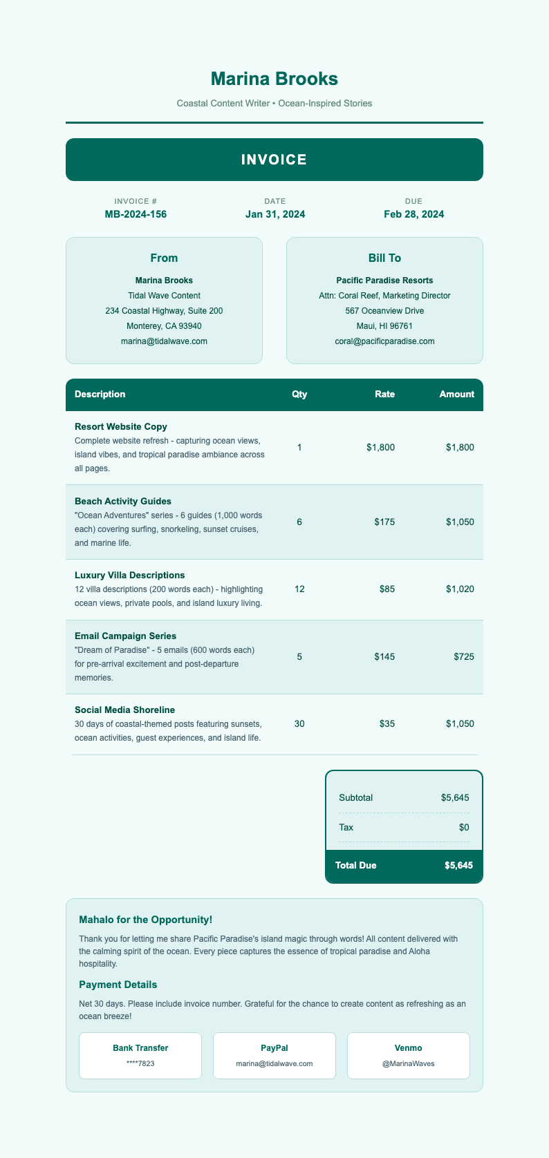 Ocean Breeze Invoice